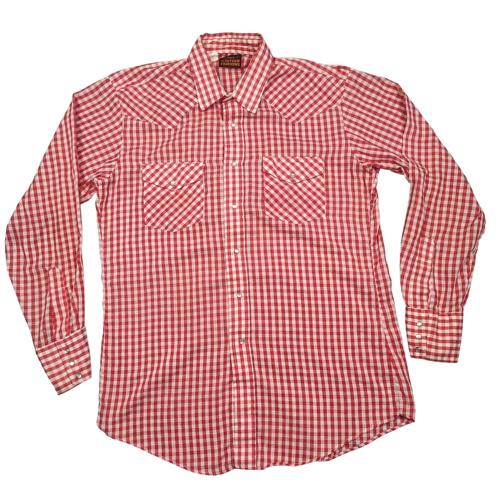 Western Fashions Shirt Mens XL Red Gingham Pearl Snap Plaid Long Sleeve Cotton